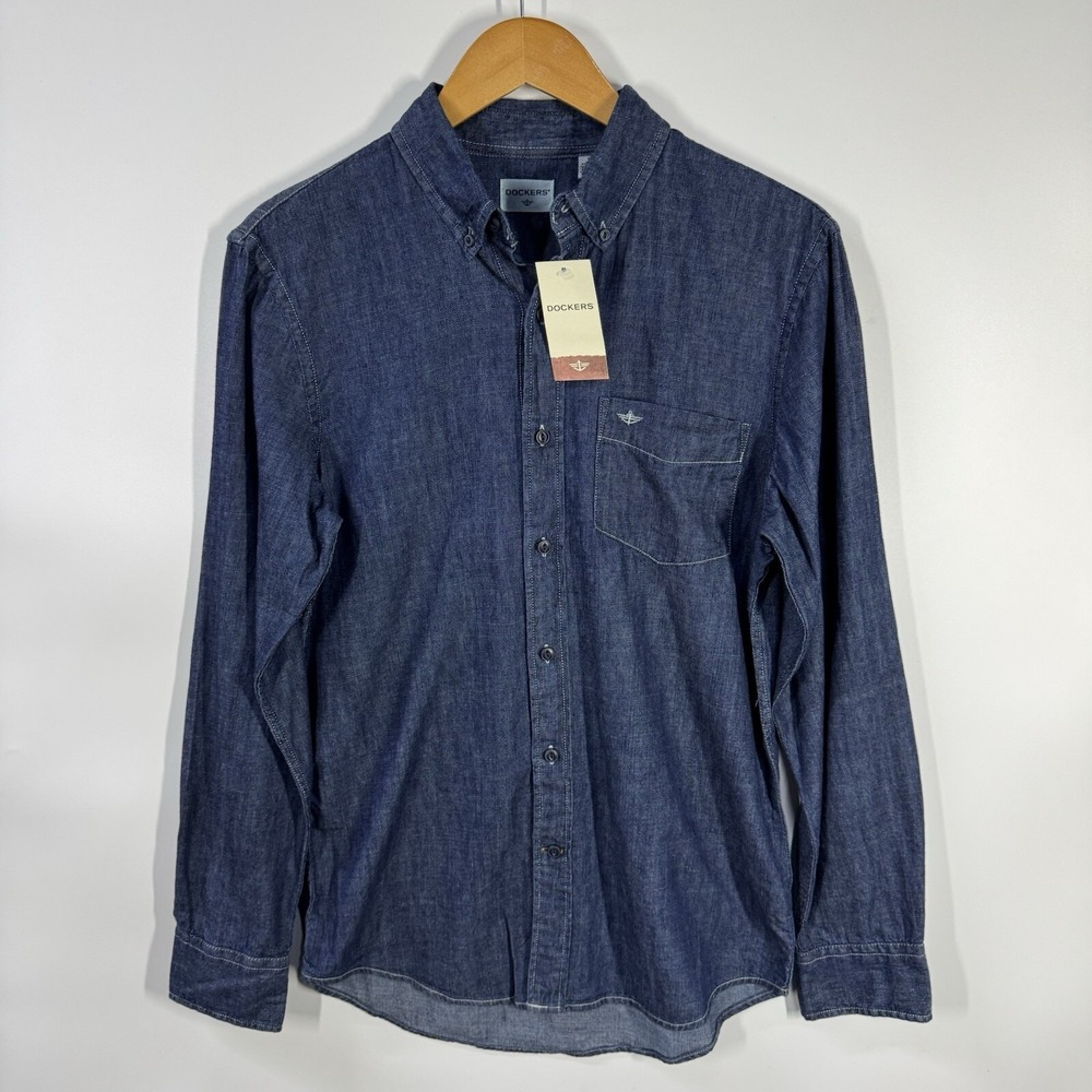 Dockers Dress Shirt Men Small Blue Long Sleeve Button Down Classic Professional